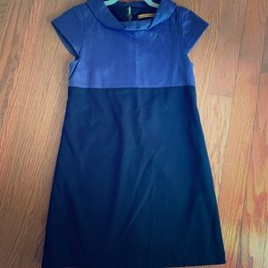 Purple and black leather and fabric combo dress